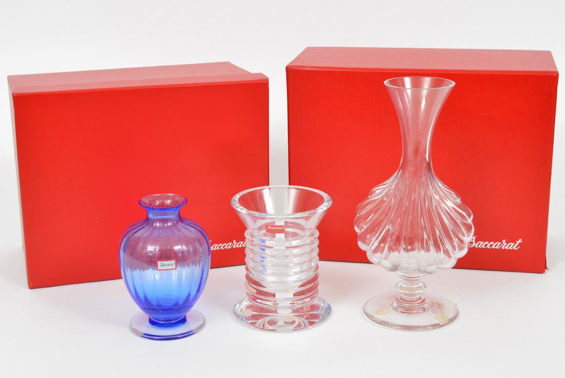 3 Baccarat Crystal Vases Clear & Blue (1 of 9)