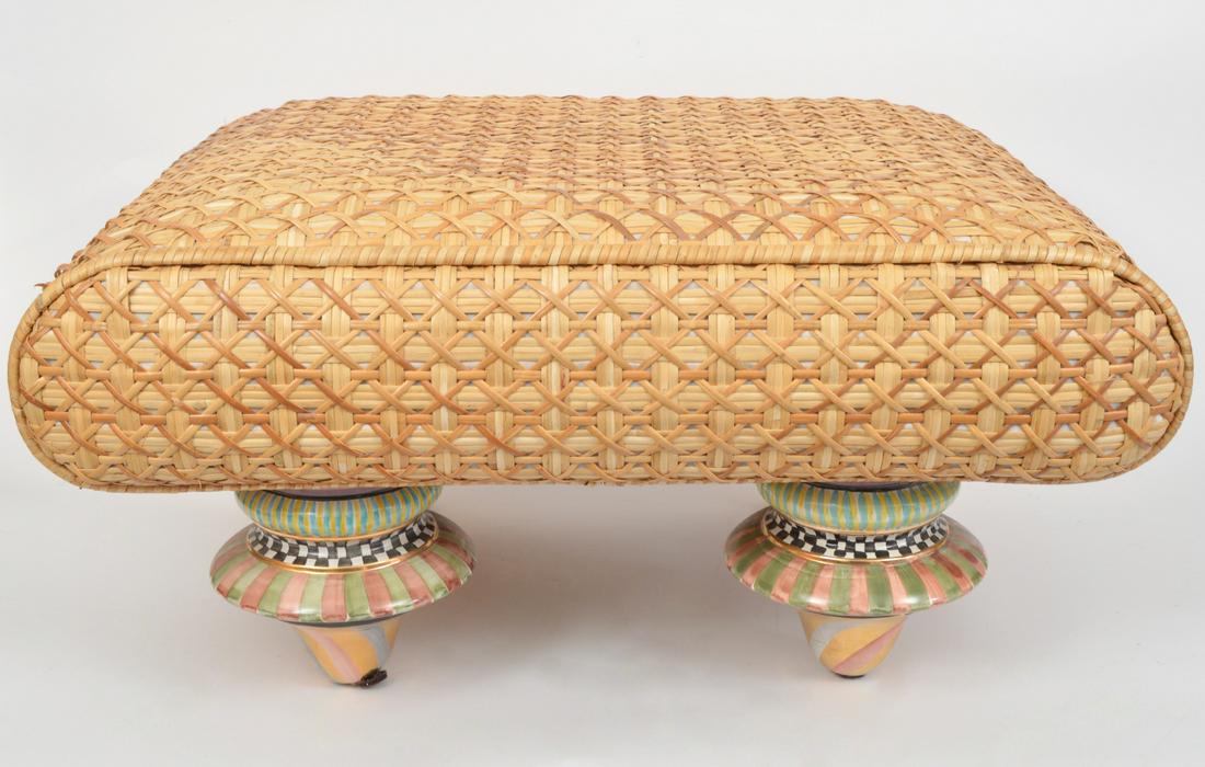 MacKenzie Childs Wicker Ottoman Porcelain Legs (1 of 6)