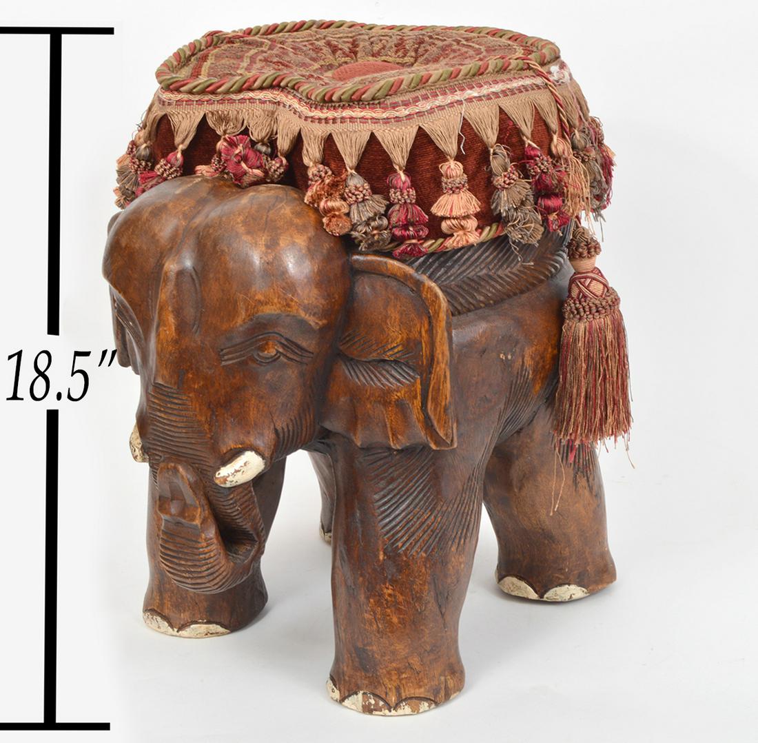 Figural Carved Elephant Stool W/ Tapestry Seat (1 of 7)