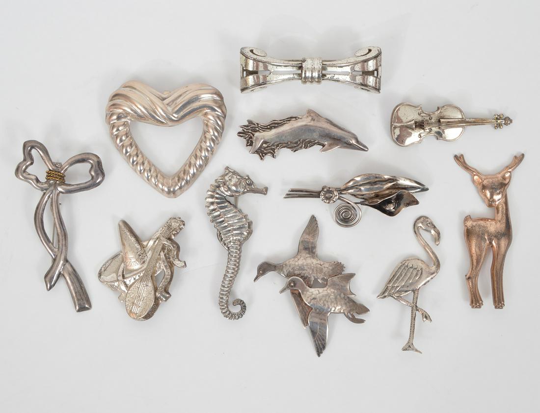Lot of 11 Sterling Vintage Brooches (1 of 8)