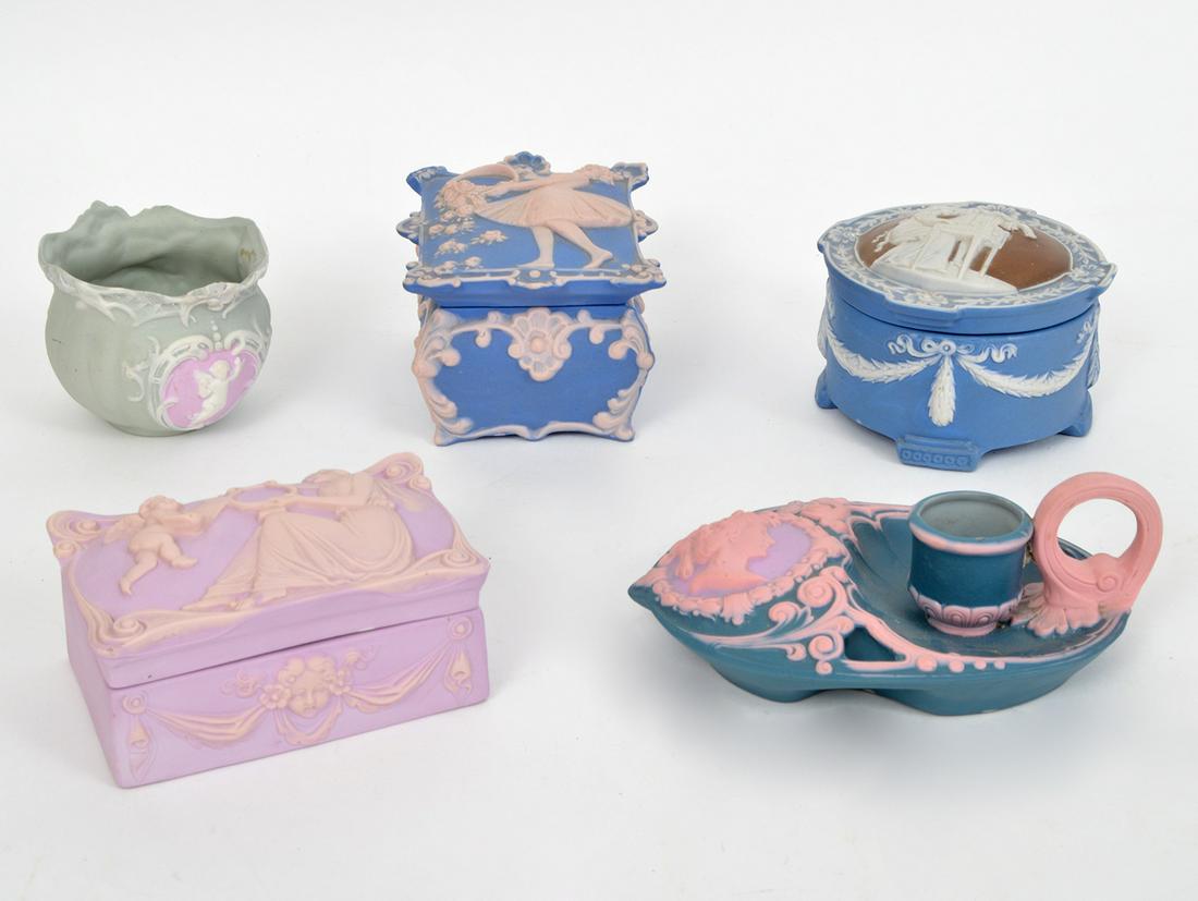 5 Pcs. Antique Shafer Vater Jasperware (1 of 7)