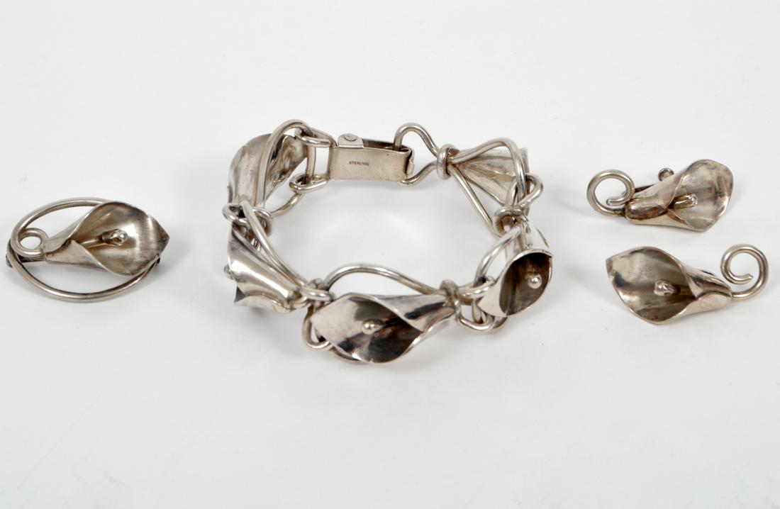 Cartier Sterling Flower Bracelet, Earrings & Pin (1 of 10)