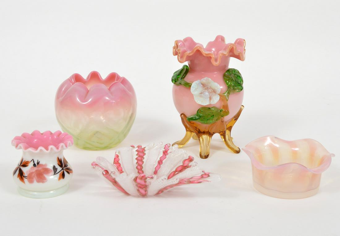 5 Antique Pink Glass Vases & Bowls (1 of 6)