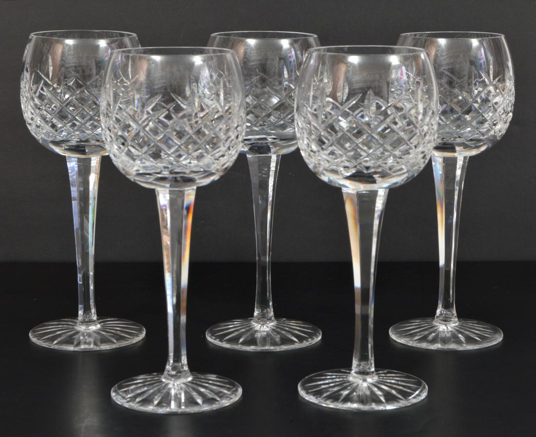 5 Waterford Lismore Balloon Wine Glasses: 5 Waterford Lismore Balloon wine glass. 7 1/8"H x 2 7/8"W. Condition report: Very good, no issues. Please examine all photos closely. Contact C. Biddle Auction Gallery for more detailed information. C