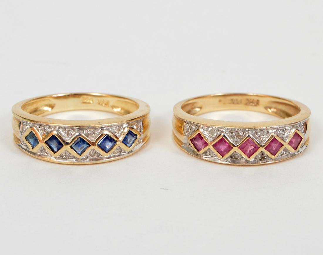 2 14k YG Rings Sapphire Diamond & Ruby Diamond (1 of 6)