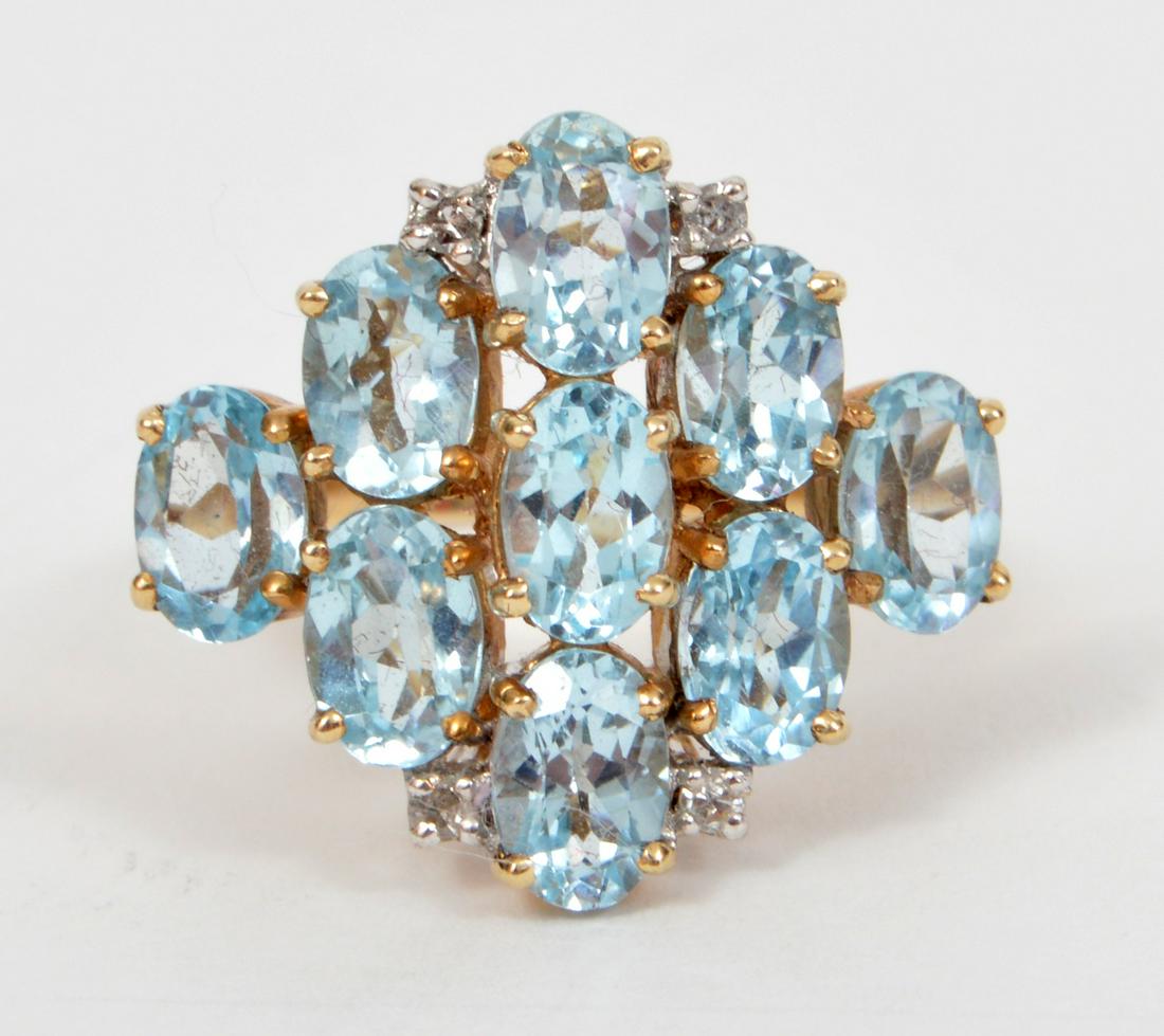 Blue Topaz & Diamond 10K YG Ring (1 of 8)