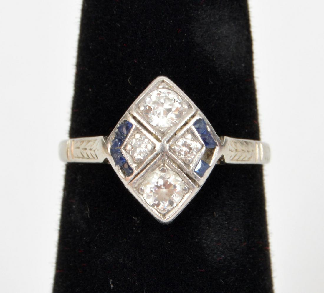 Art Deco Diamond & Sapphire 18k WG Ring (1 of 5)