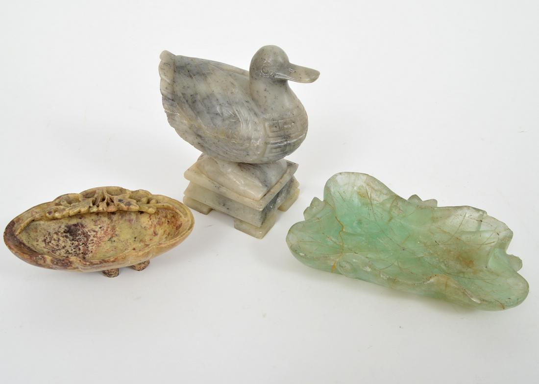 Carved Soapstone & Jade Dishes and Box (1 of 9)