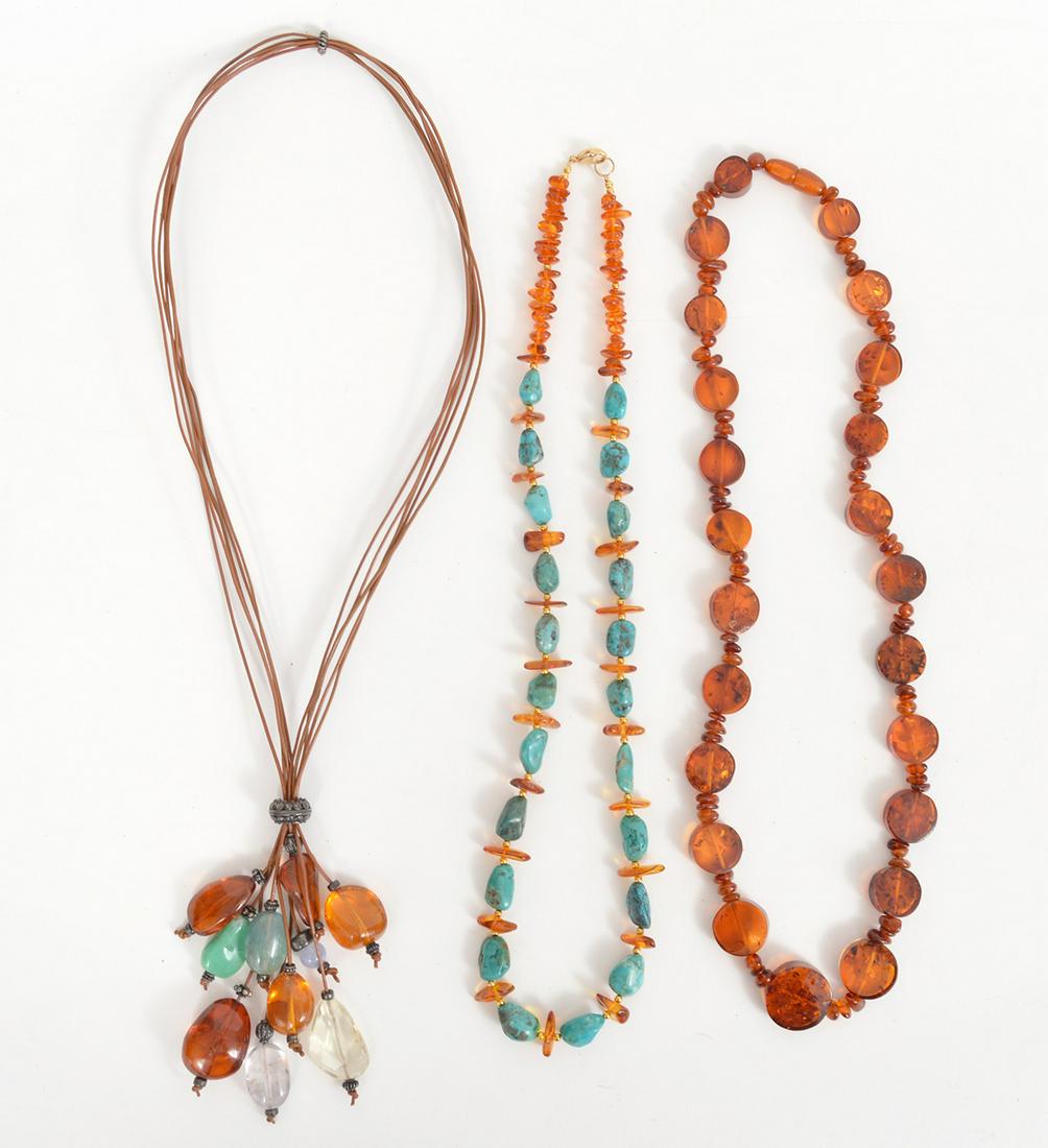 3 Vintage Amber & Turquoise Necklaces (1 of 6)