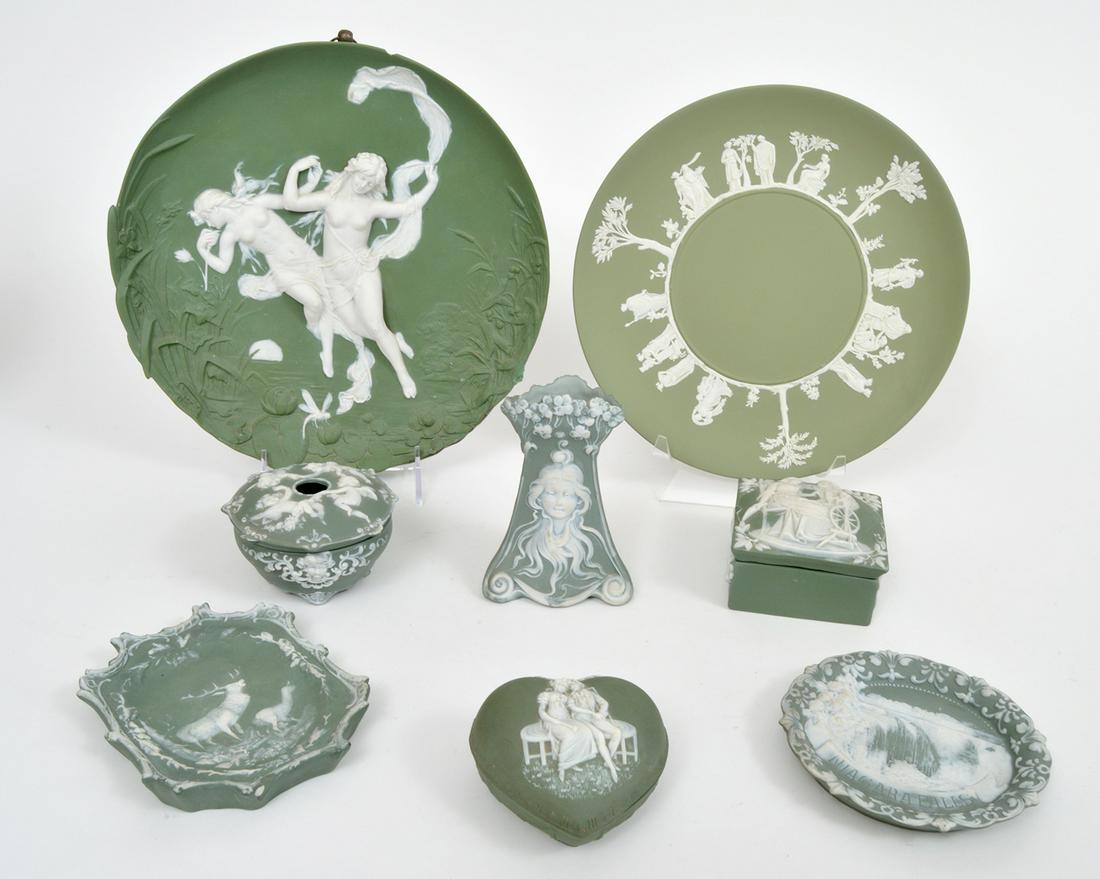 8 Pcs. Green & White Antique Jasperware (1 of 12)