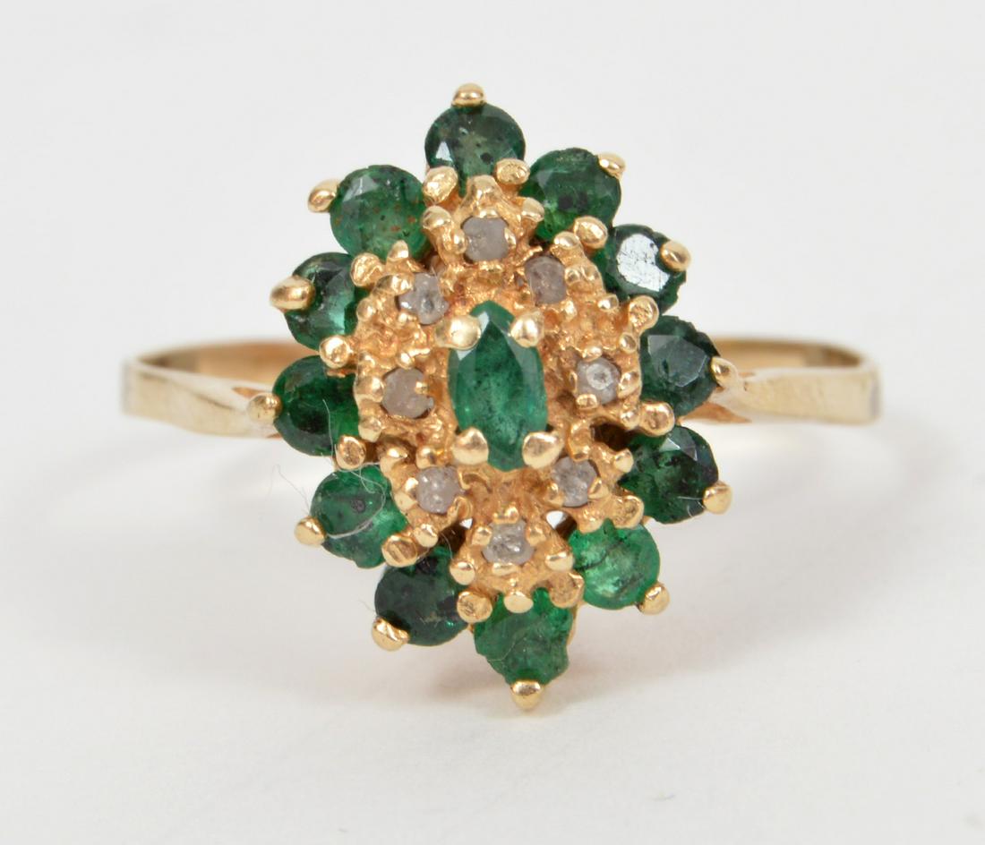 Emerald & 10k YG Cluster Ring (1 of 4)