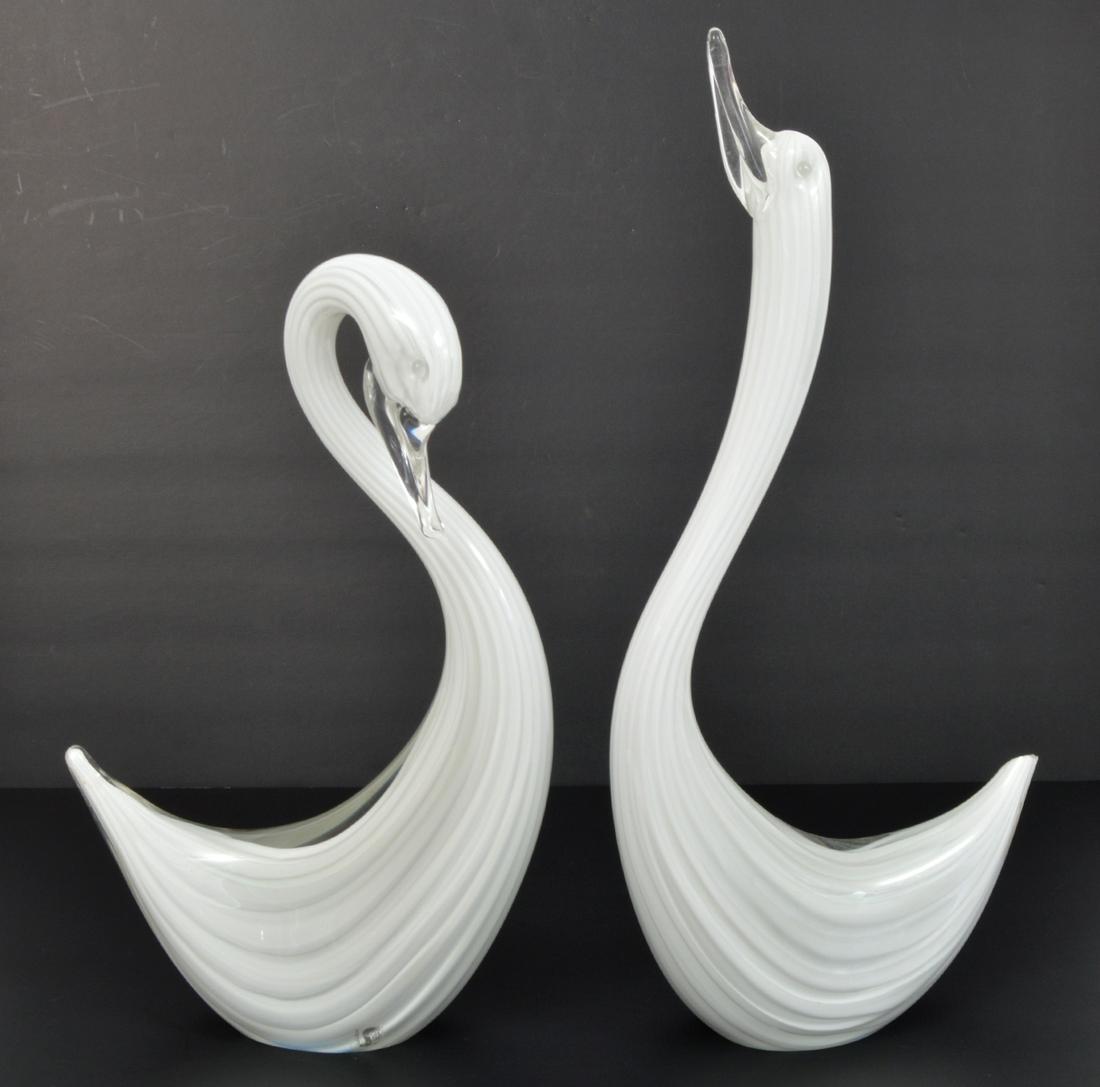 2 Large Murano White & Clear Glass Swan Figurines (1 of 4)