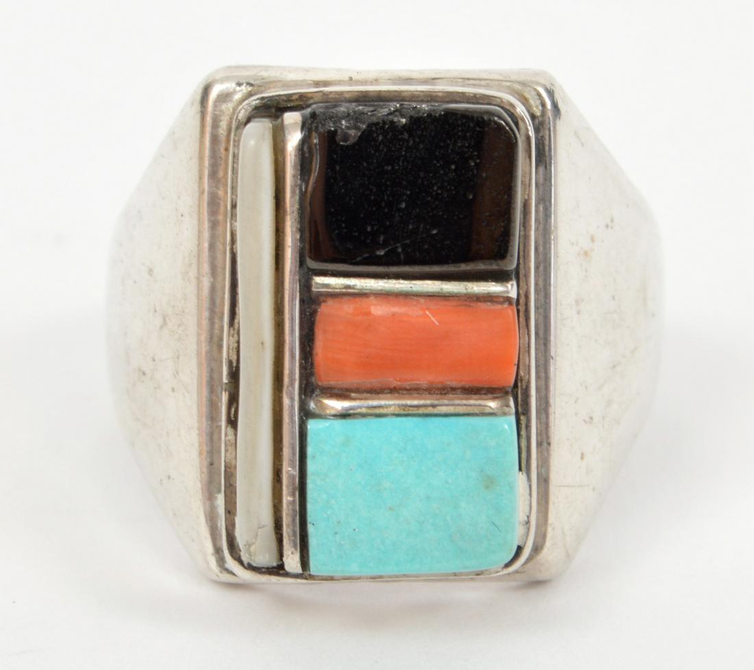 Navajo Sterling & Multi Stone Signed Ring (1 of 7)