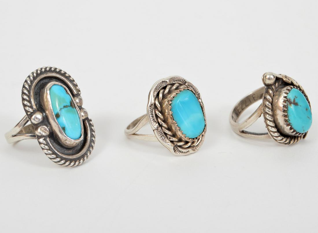 Lot 3 Navajo Sterling & Turquoise Rings (1 of 9)
