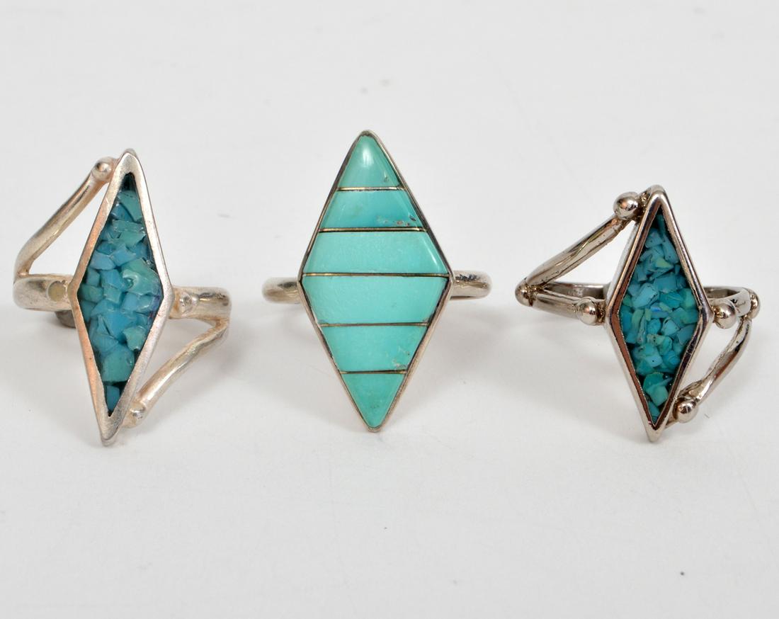 3 Sterling & Turquoise Navette Shaped Rings (1 of 7)