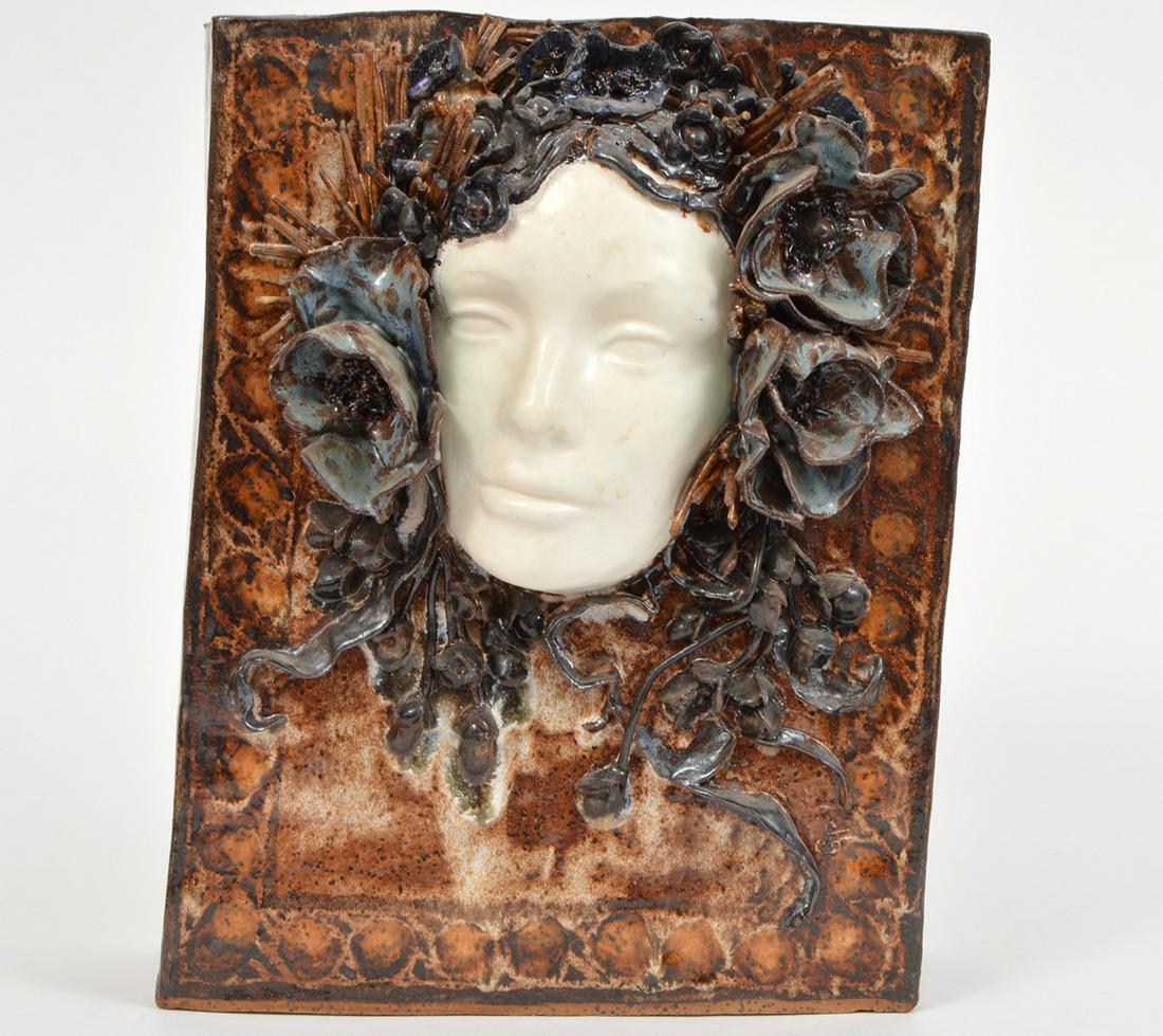 Ceramic rectangular Vase with 3 Dimensional Face (1 of 7)