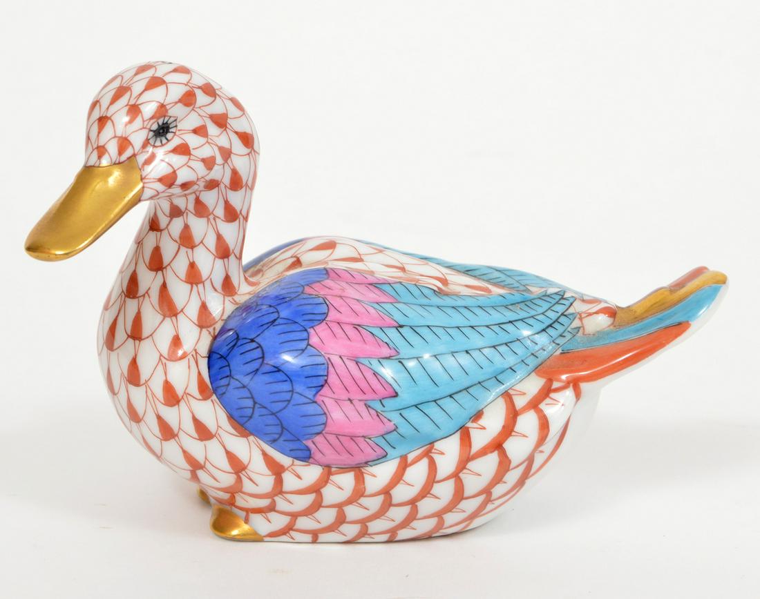 Herend Hand Painted Rust Fishnet Duck Figure (1 of 5)