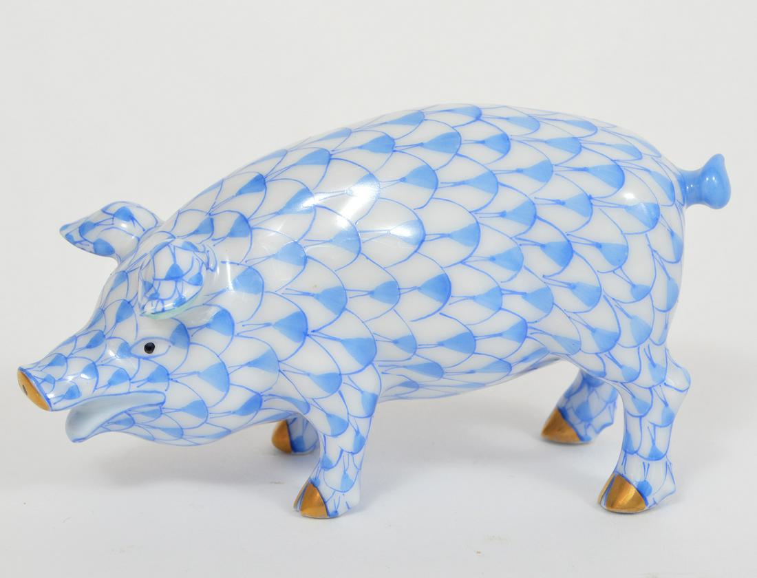 Herend Porcelain Blue Fishnet Pig Figure (1 of 6)