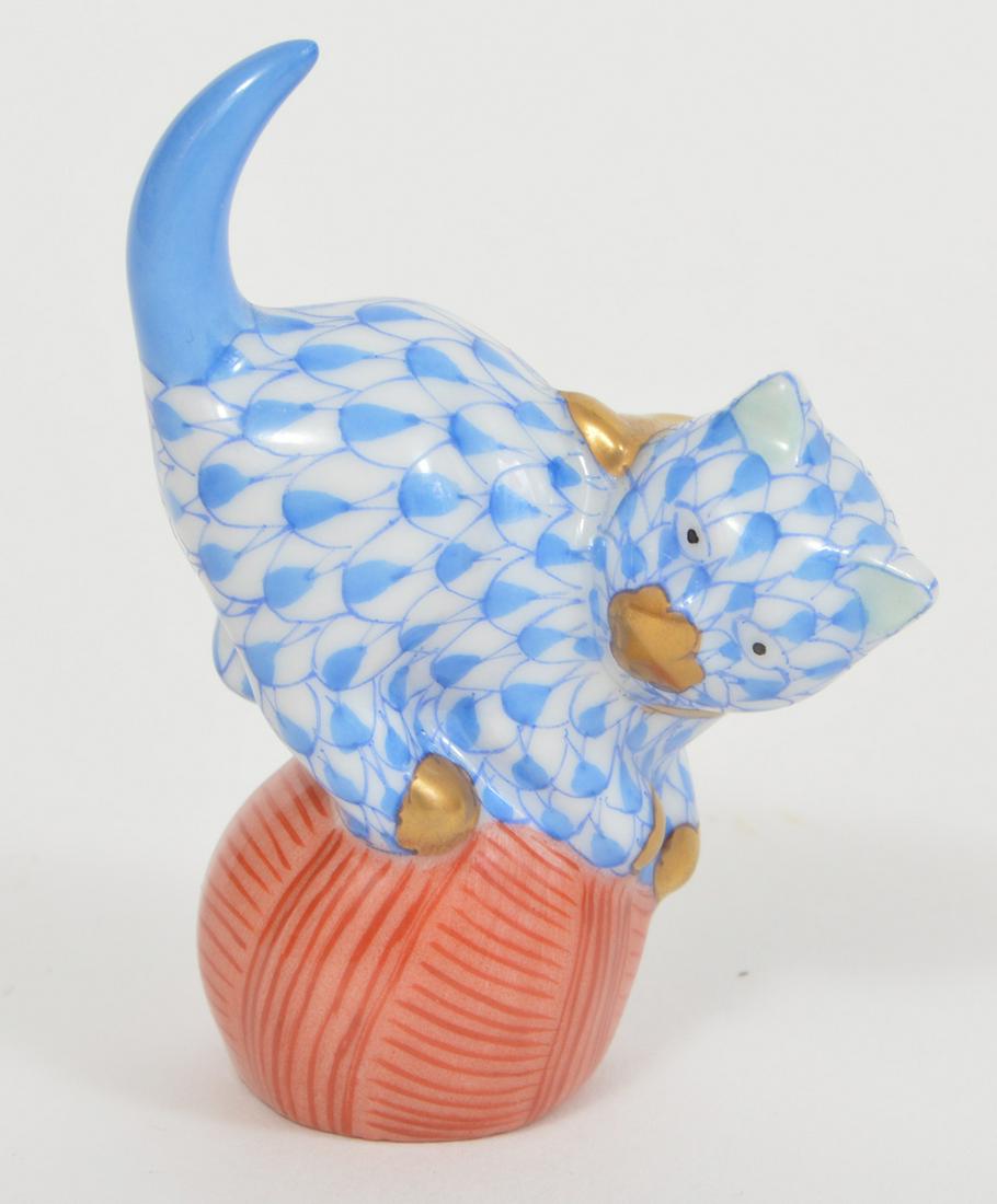 Herend Blue Fishnet Cat on Ball Porcelain Figure (1 of 5)