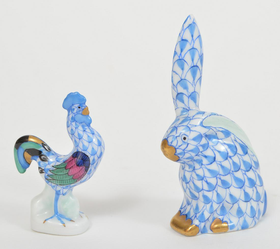 Herend Blue Fishnet Rabbit and Rooster Porcelain (1 of 7)