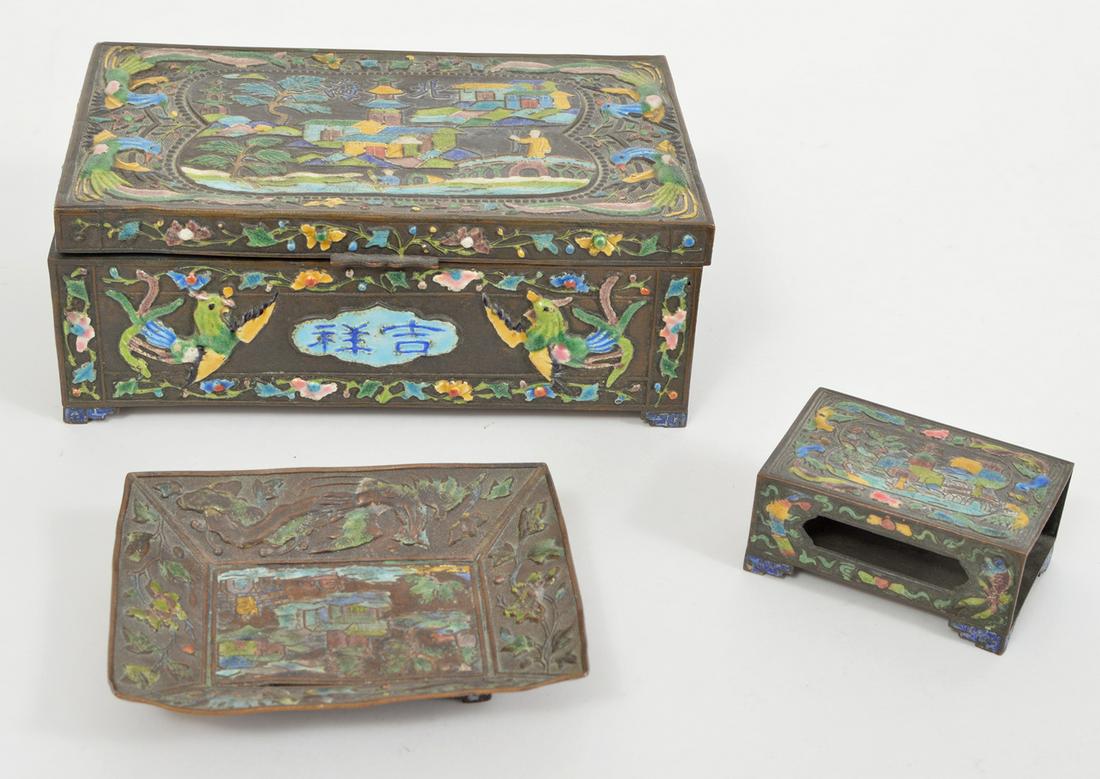 Antique Chinese Enamel 3 Pc. Smoking Set (1 of 13)