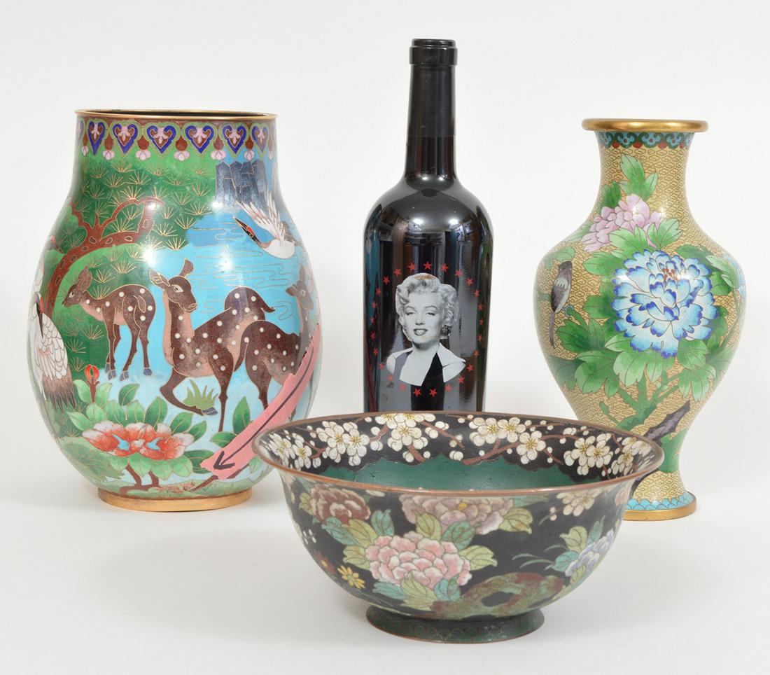 Lot of 3 Large Cloisonne Vases & Bowl (1 of 12)