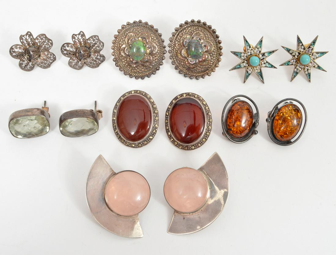 7 Pair Sterling Earrings Amber Rose Quartz (1 of 10)