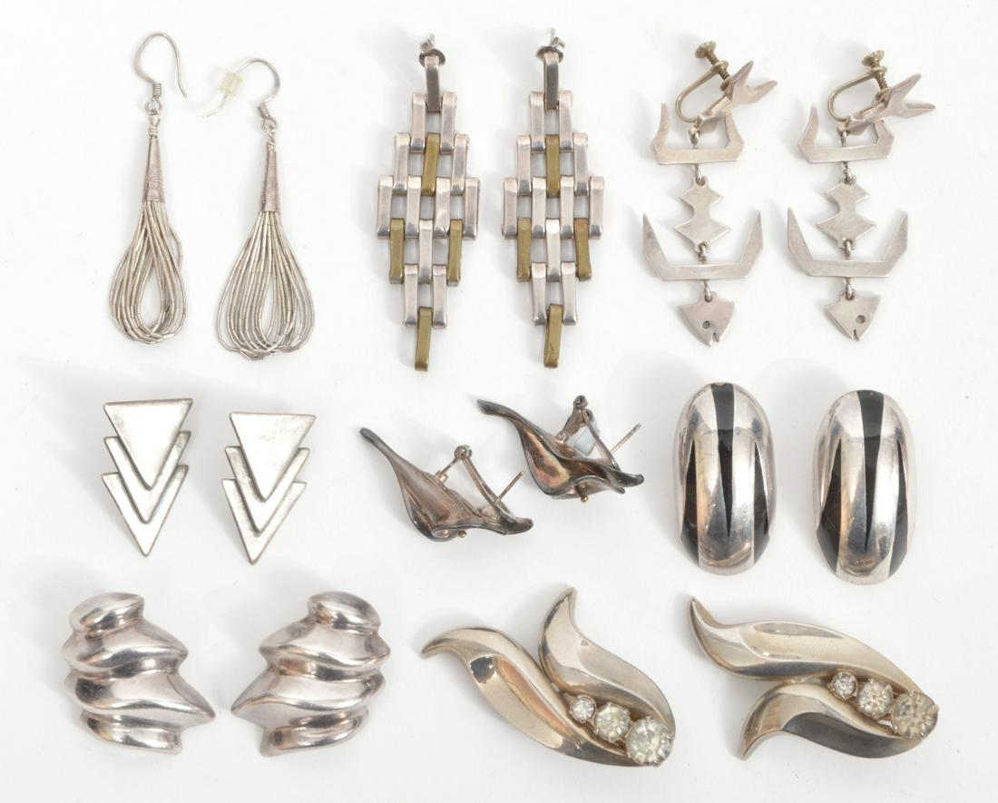 8 Pair Sterling Earrings Mexican, Native Amer. (1 of 7)