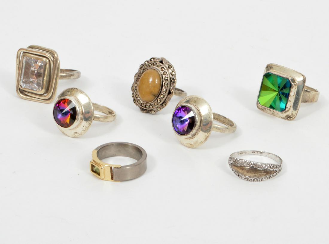 Lot of 7 Sterling Silver Rings Various Stones (1 of 9)