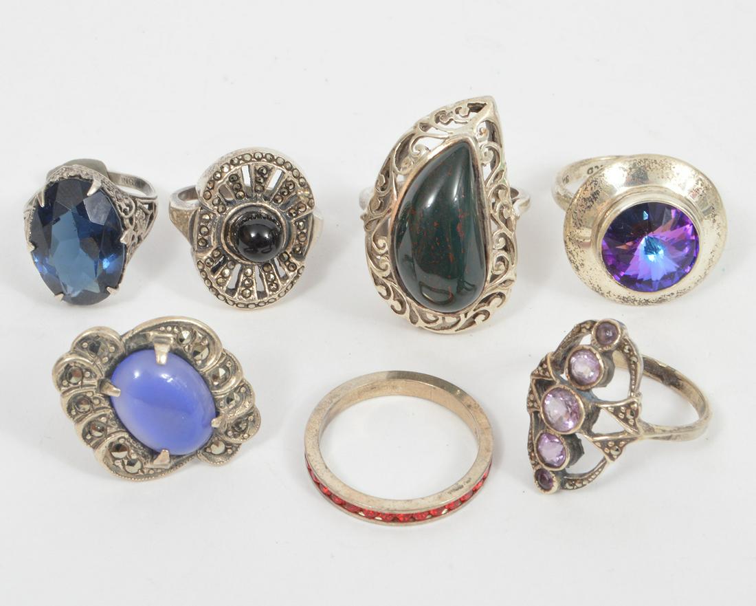 A lot of 7 Sterling Silver Rings Various Stones (1 of 7)