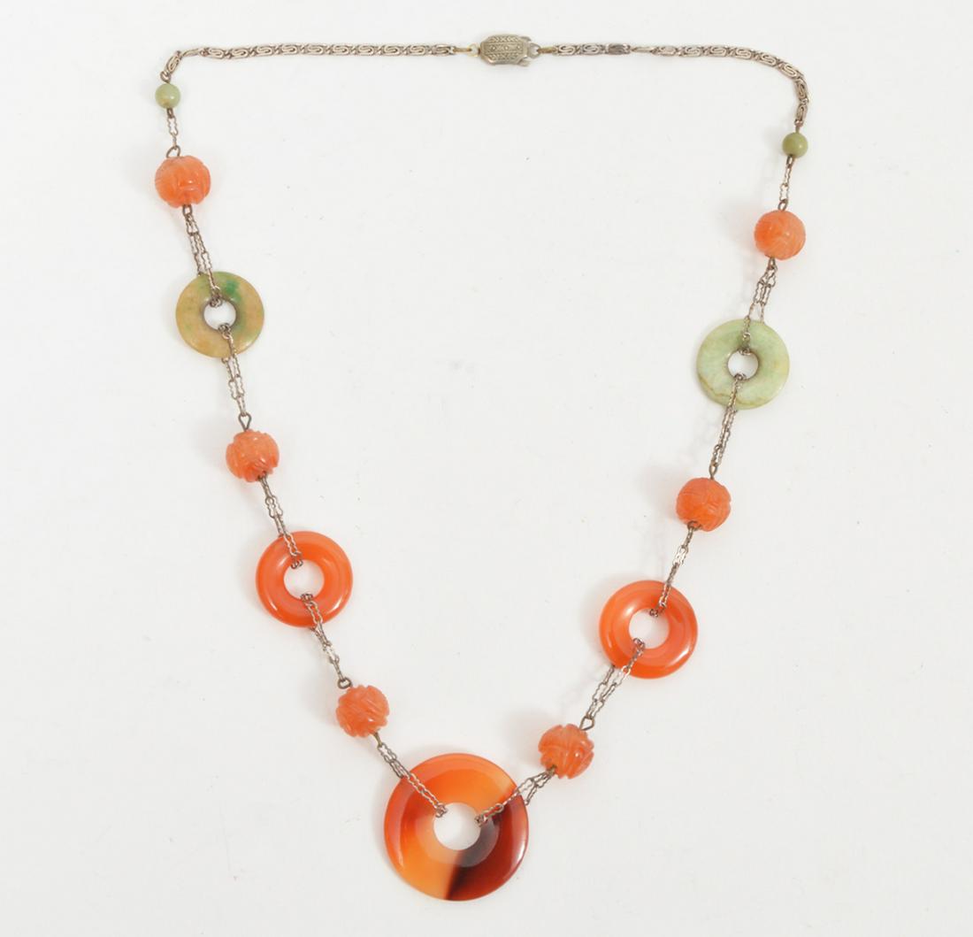 Antique Chinese Carved Carnelian & Jade Necklace (1 of 4)