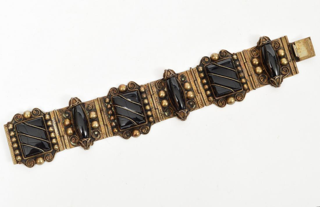 Mexican Silver Onyx Wide Panel Bracelet (1 of 7)