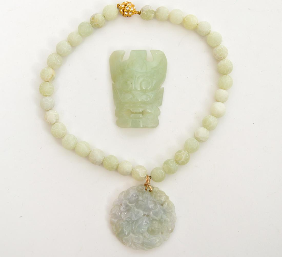 Vintage Carved Jade Pendant Necklace & Buckle (1 of 5)