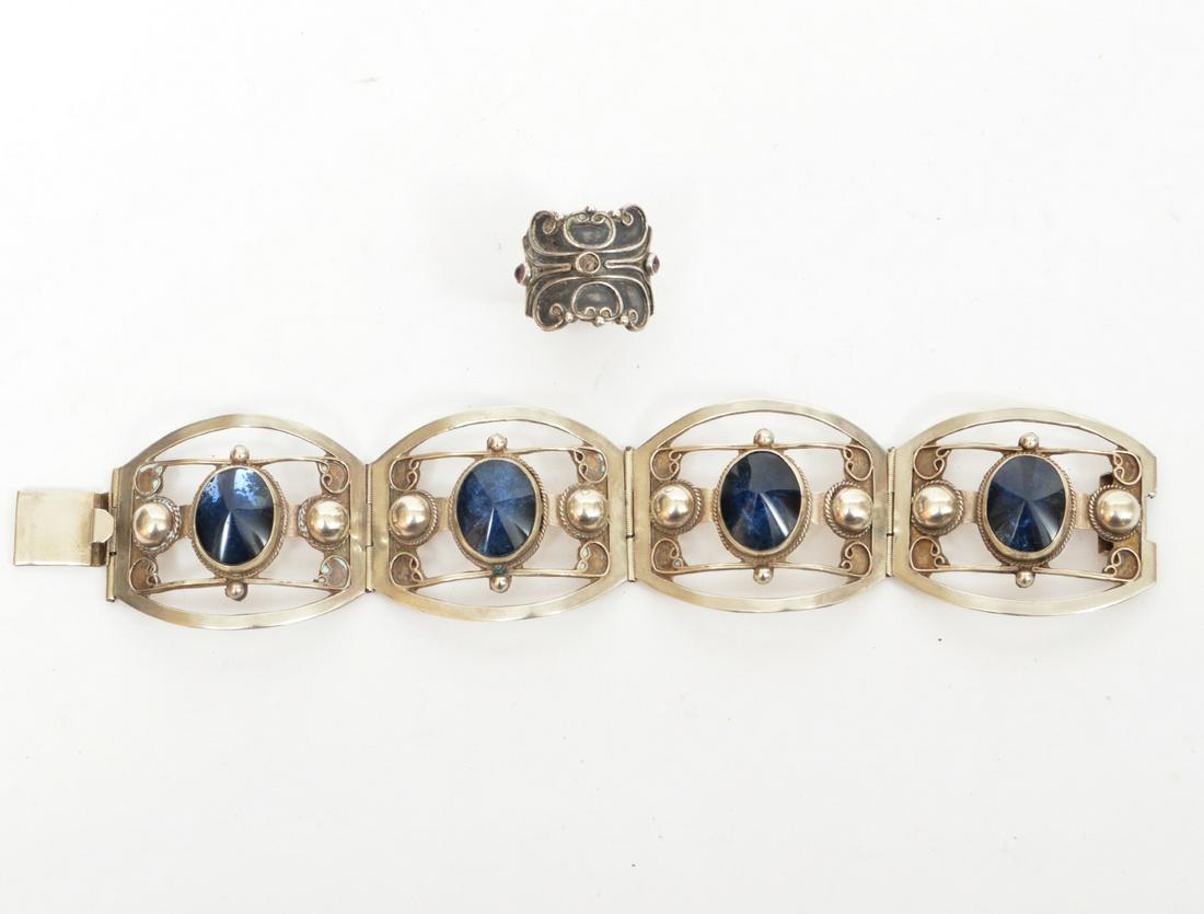 Taxco Sterling Blue Stone Swirl Bracelet & Ring (1 of 8)