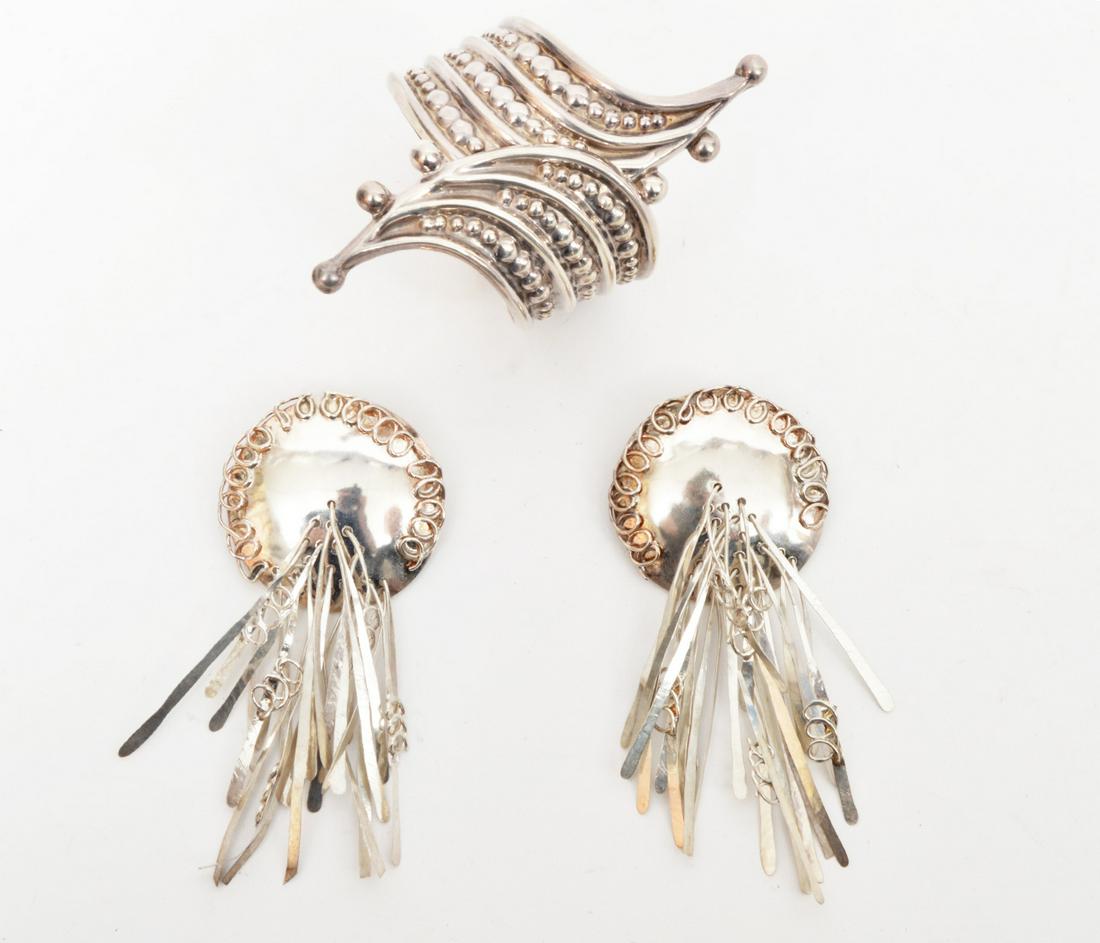 Taxco Sterling Wide Swirl Bangle & Earrings (1 of 5)