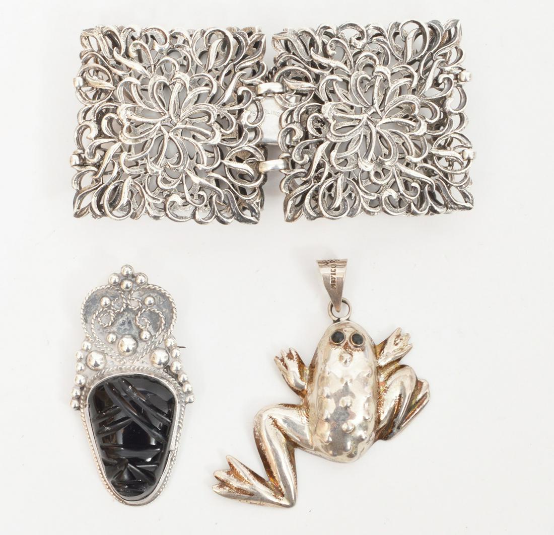 Sterling Silver Pendant Bracelet & Onyx Brooch (1 of 7)