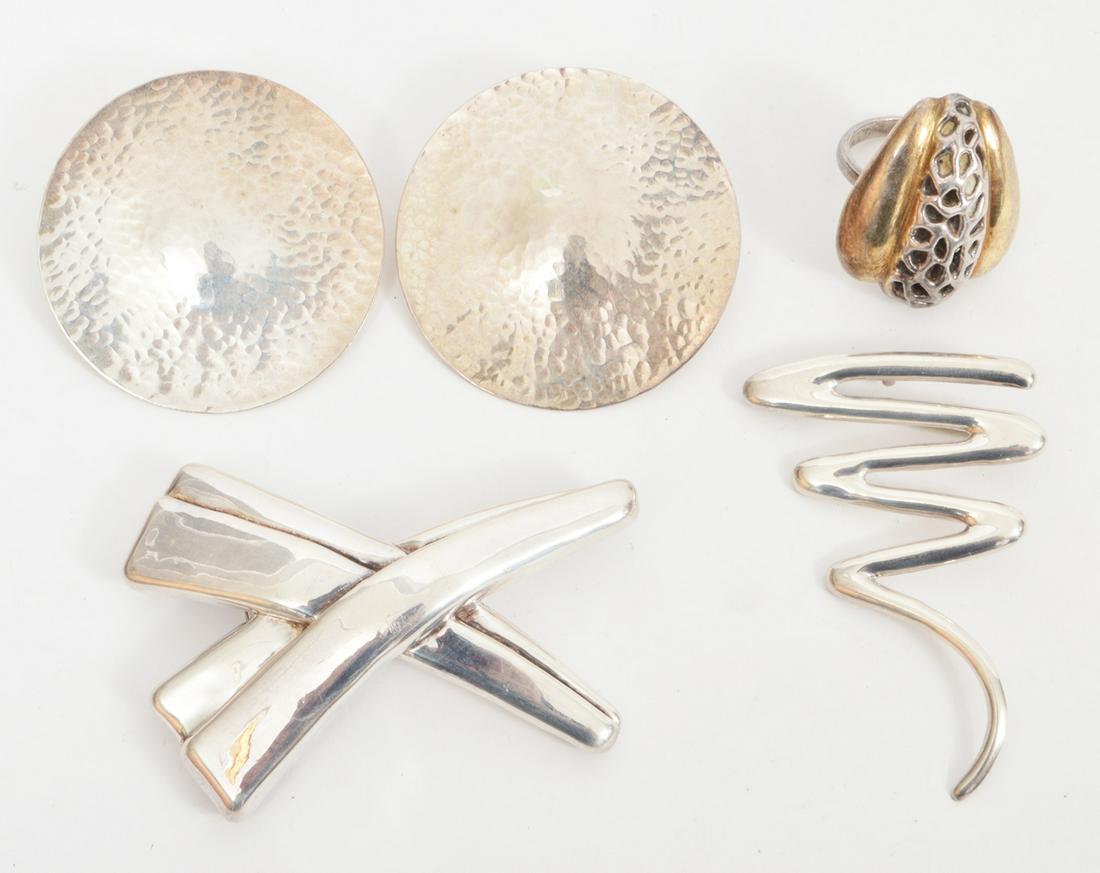 Sterling Lot of Artisan Earrings Ring Brooches (1 of 6)