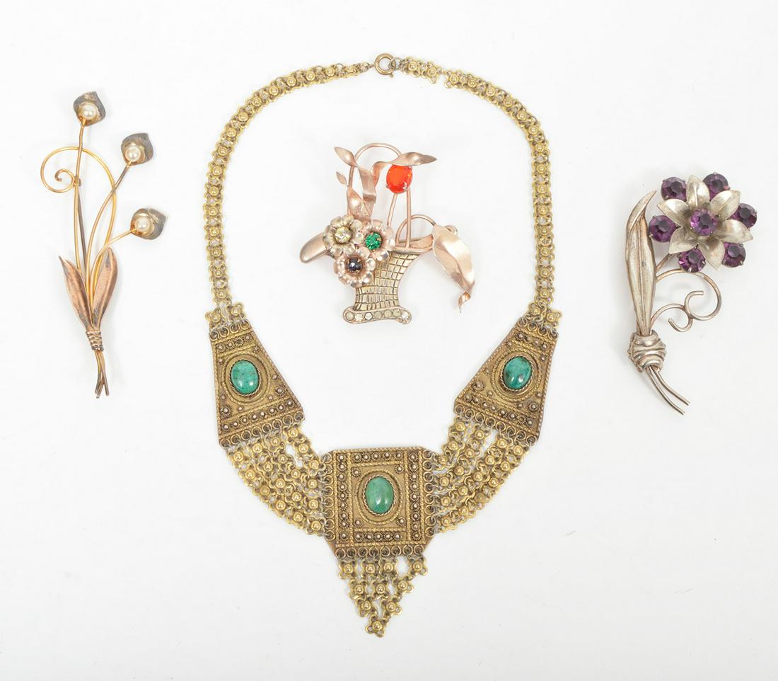 Sterling Lot Israeli Necklace & Jeweled Brooches (1 of 2)