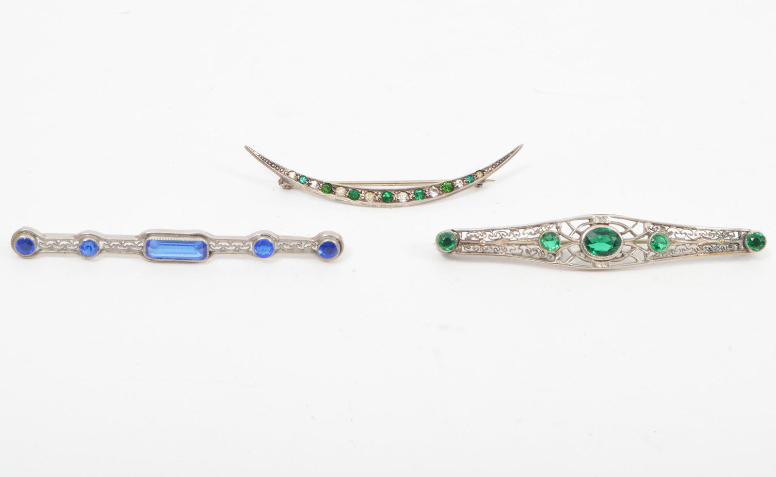 3 Vintage Sterling Silver Crystal Bar Pins (1 of 6)