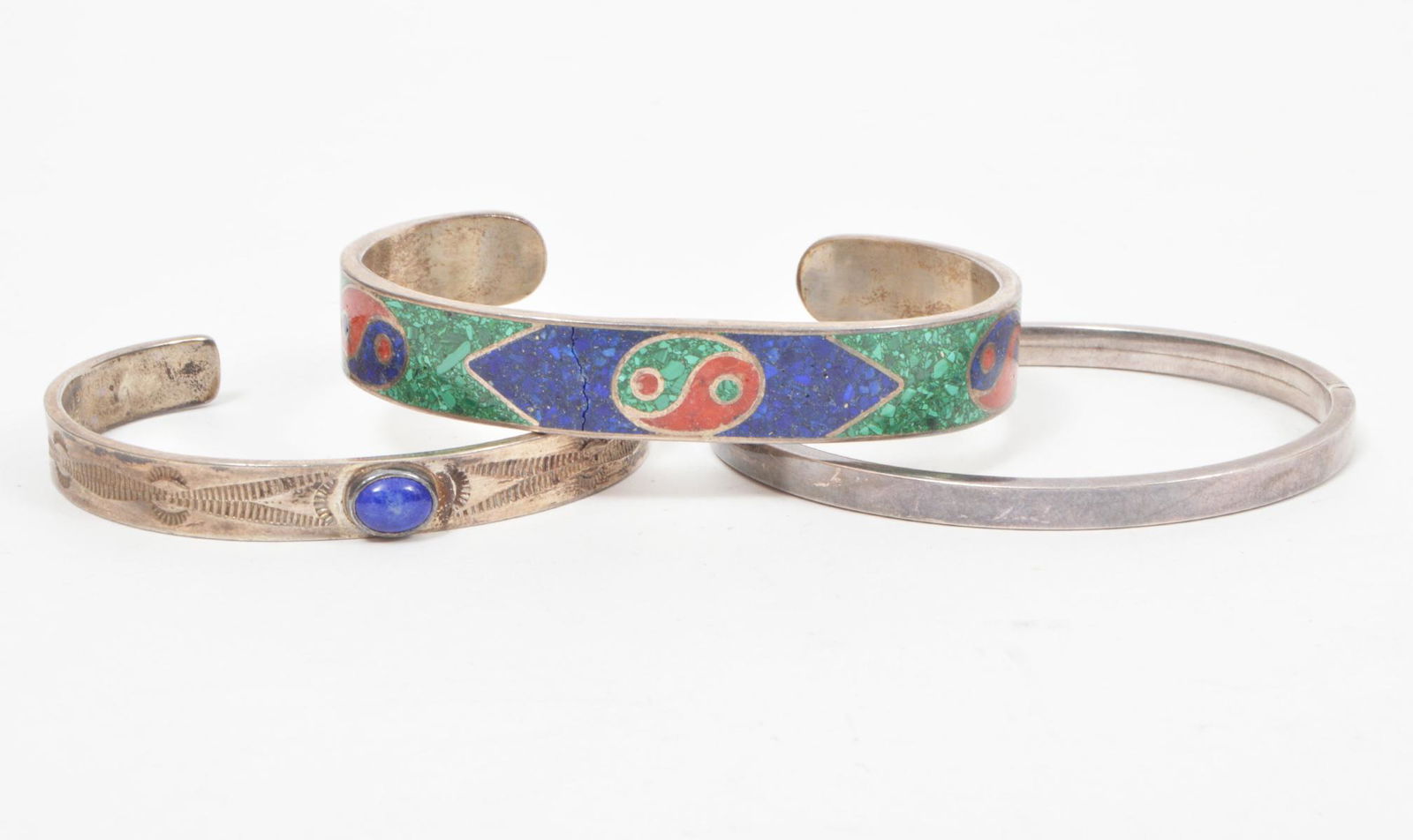 3 Sterling Silver Bangle Bracelets Turquoise Lapis (1 of 3)