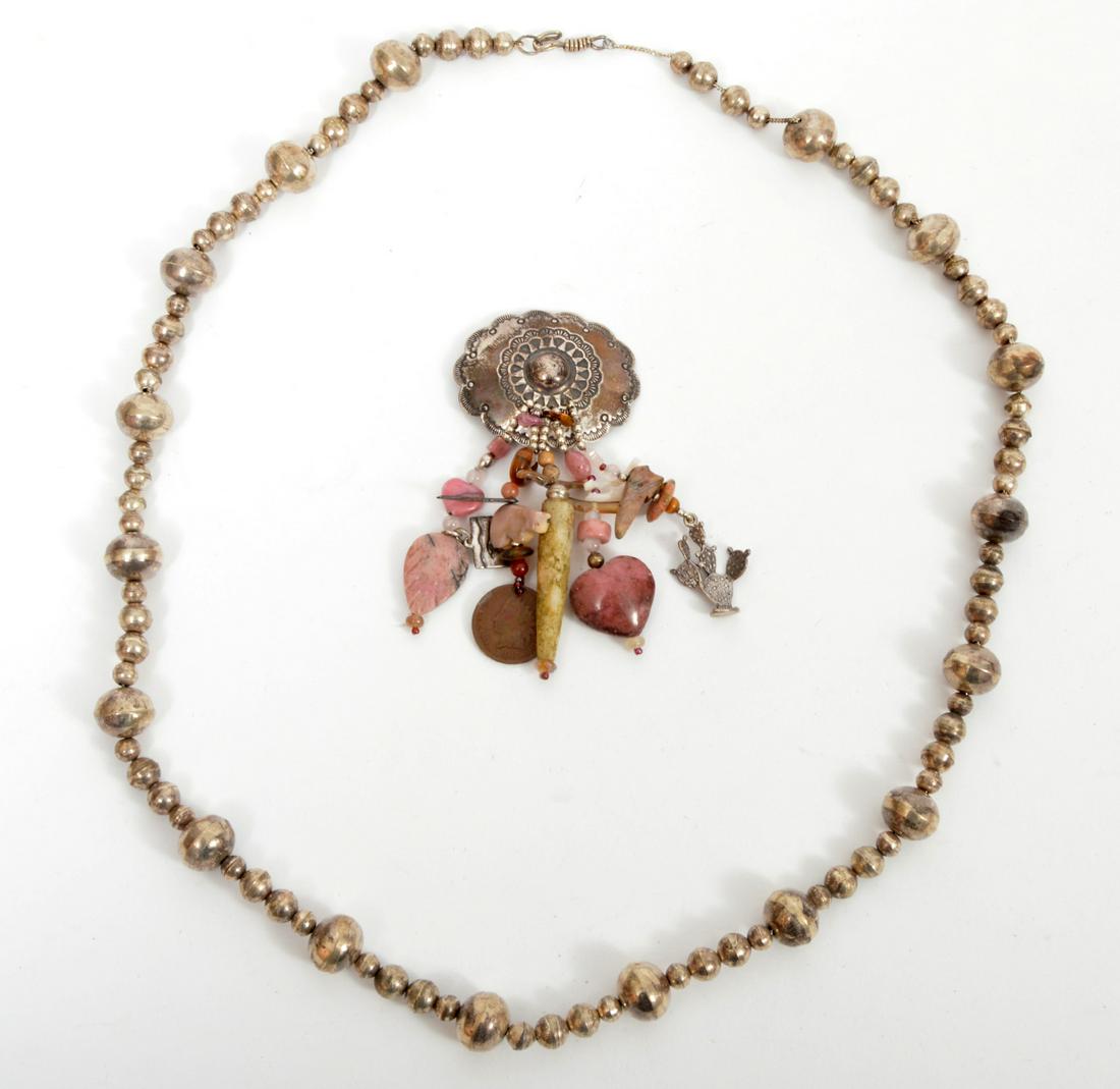 Sterling Navajo Concho Brooch & Bead Necklace (1 of 4)
