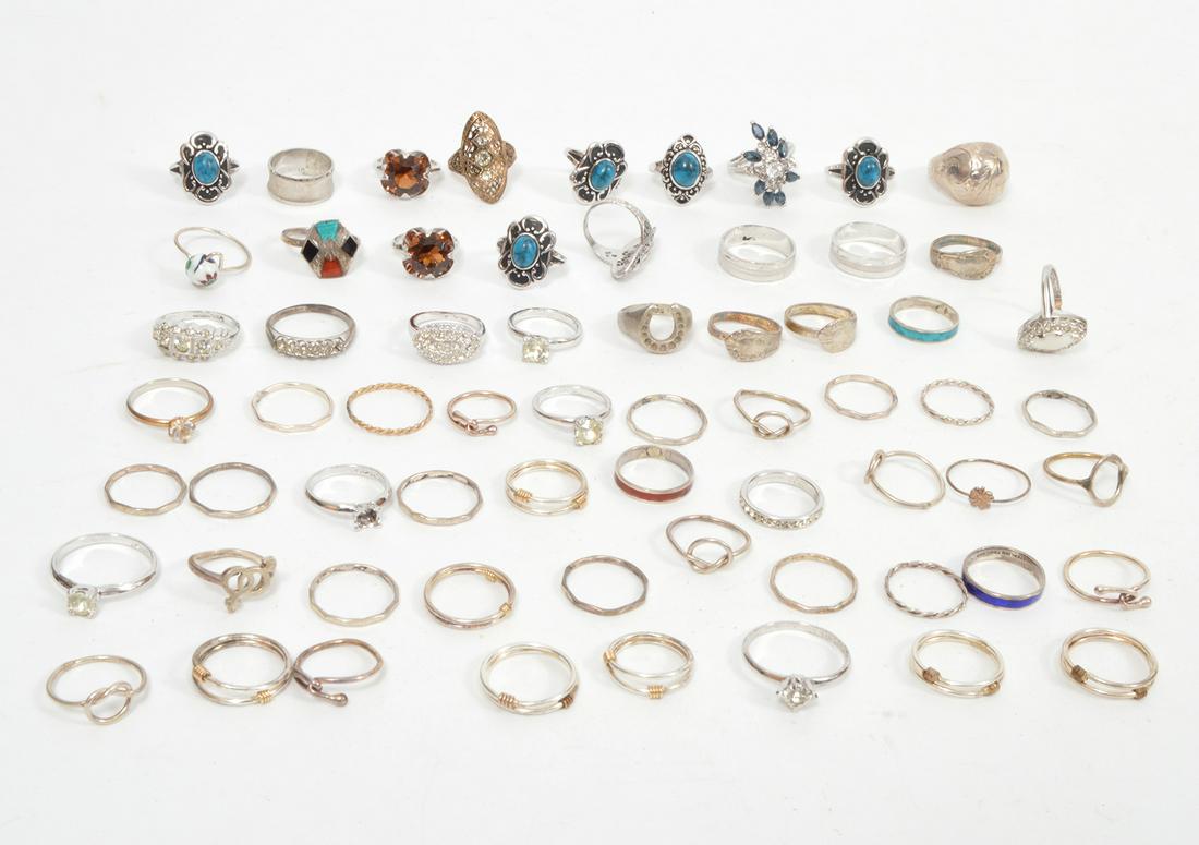 Lot of 70 Sterling Silver Rings Various Sizes (1 of 6)