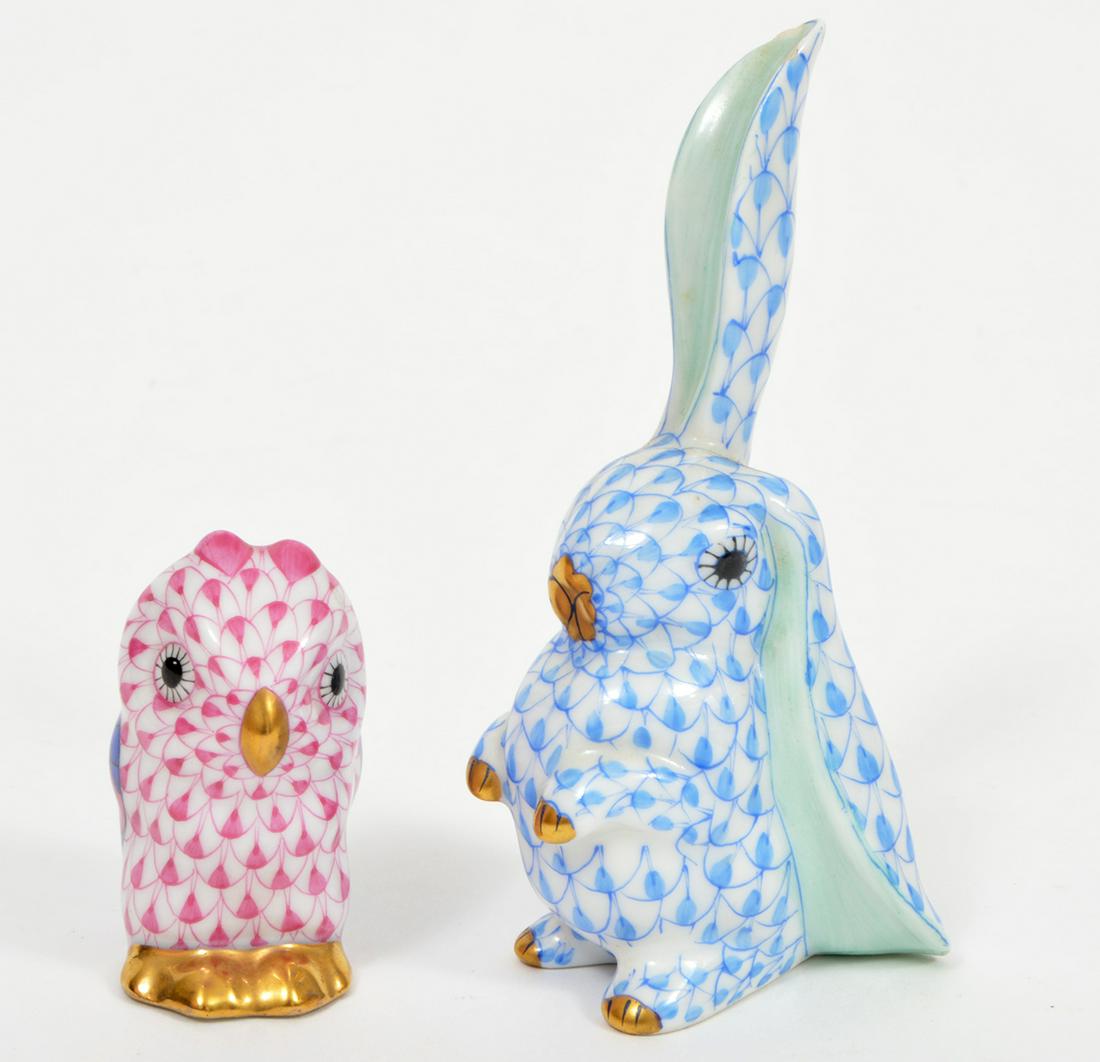 2 Herend Fishnet Animal Figurines Owl Bunny (1 of 5)