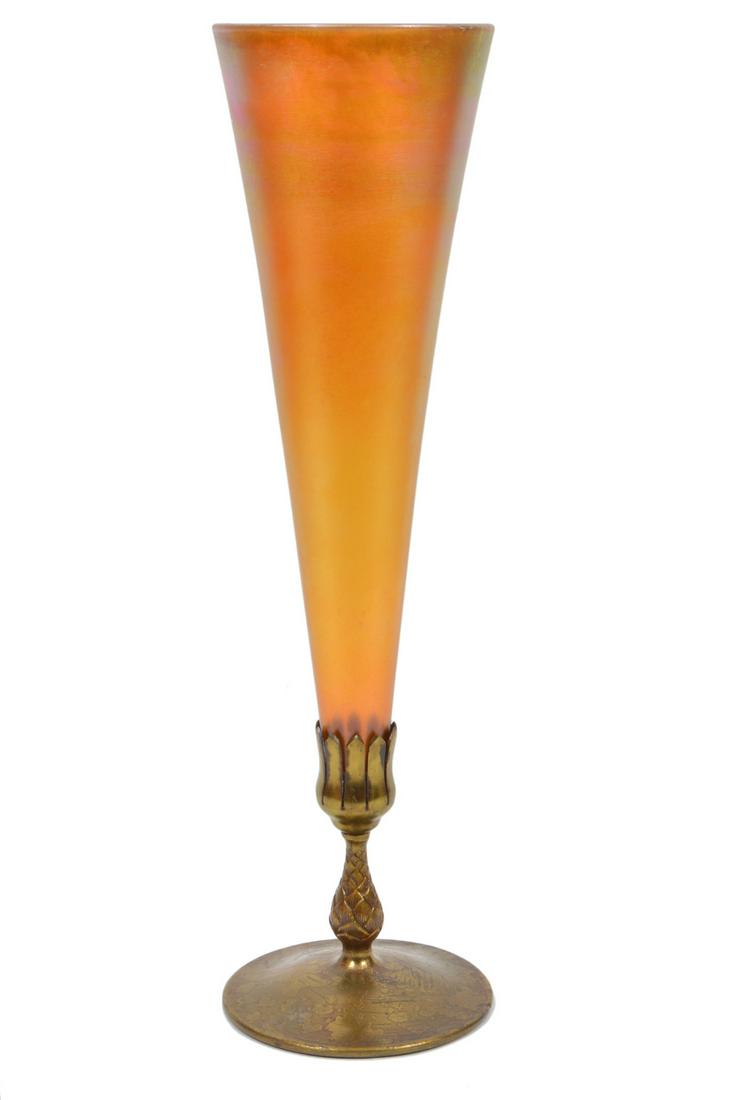 Tiffany Gilt Bronze & Gold Favrile Trumpet Vase (1 of 8)
