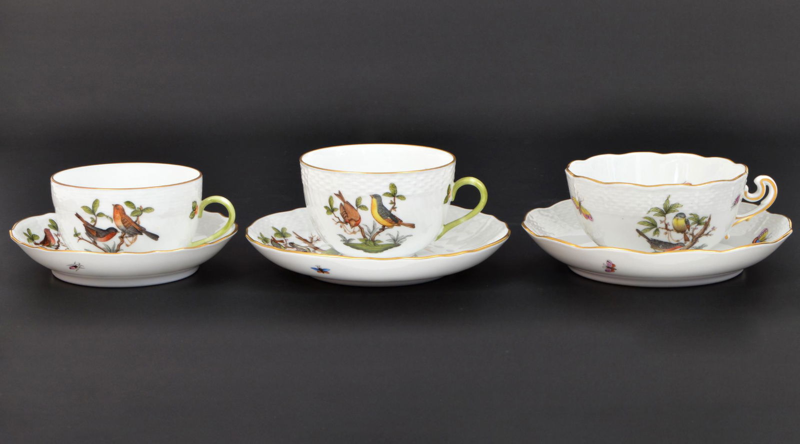 3 Herend Rothschild Bird Various Cups & Saucers (1 of 7)