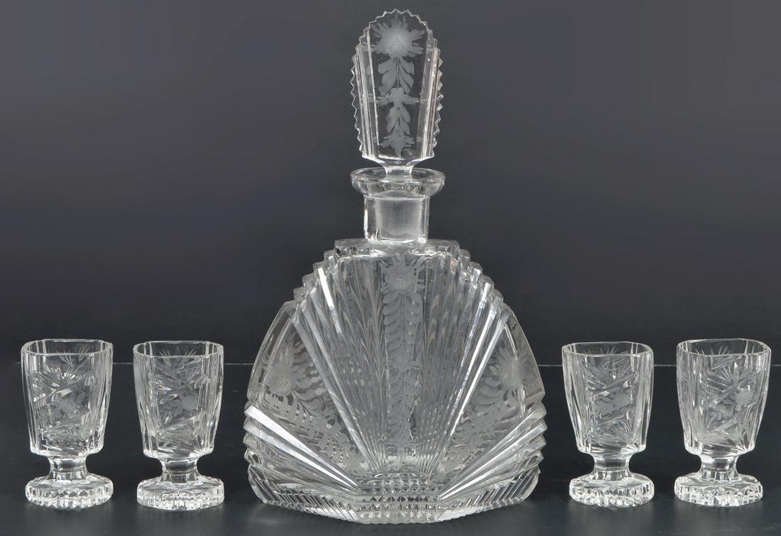 Art Deco Cut Glass Decanter & Cordials (1 of 8)