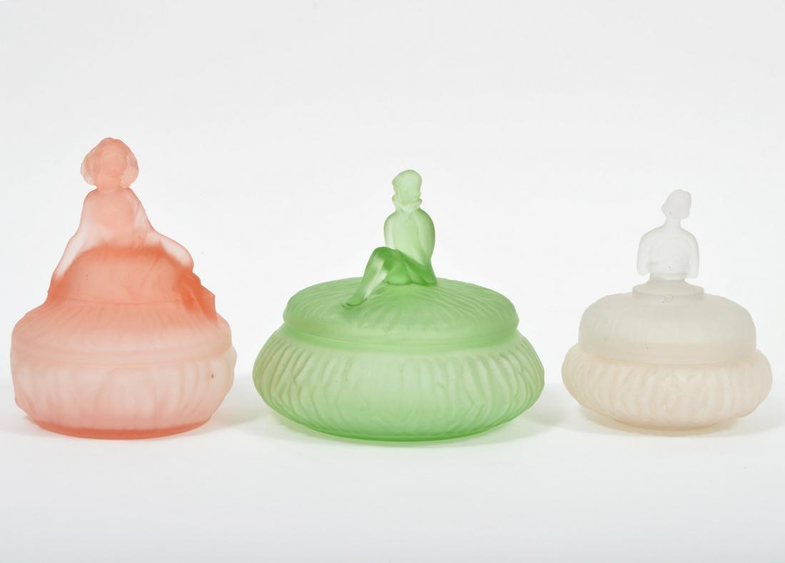 3 Art Deco 1930's Satin Glass Powder Jars (1 of 8)