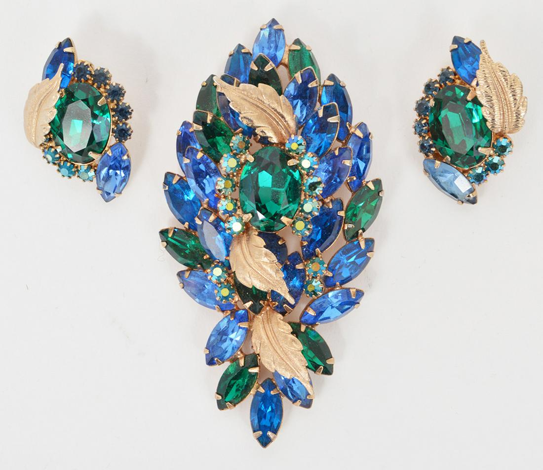 Hattie Carnegie Rhinestone Brooch & Earrings (1 of 5)