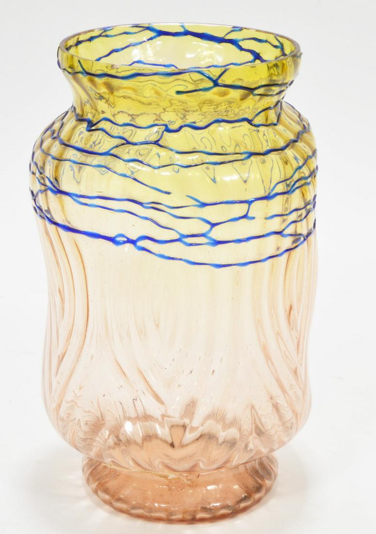 Amber to Pink Threaded Art Glass Vase (1 of 6)