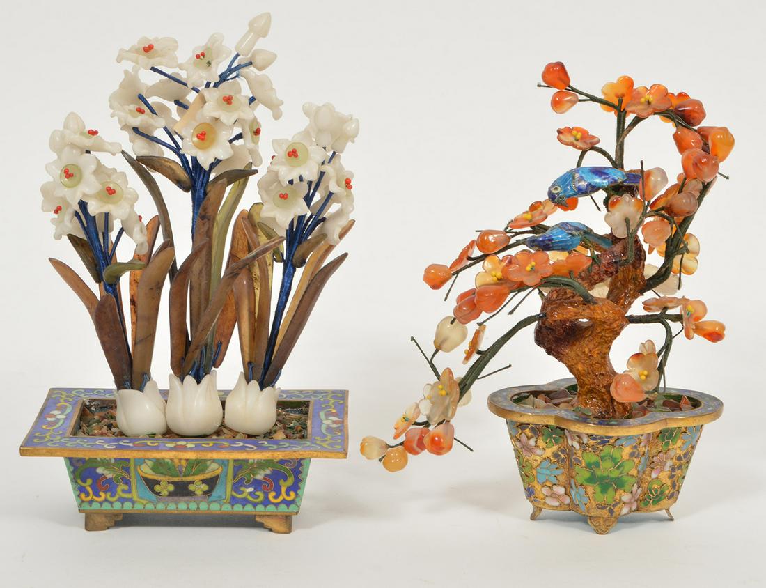 2 Chinese Quartz Jade Trees in Cloisonne  Pots (1 of 10)